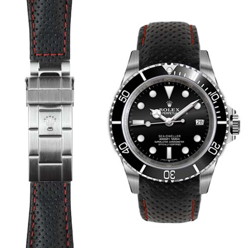 Curved End Leather Strap for Rolex Sea-Dweller Deployant - Image 3